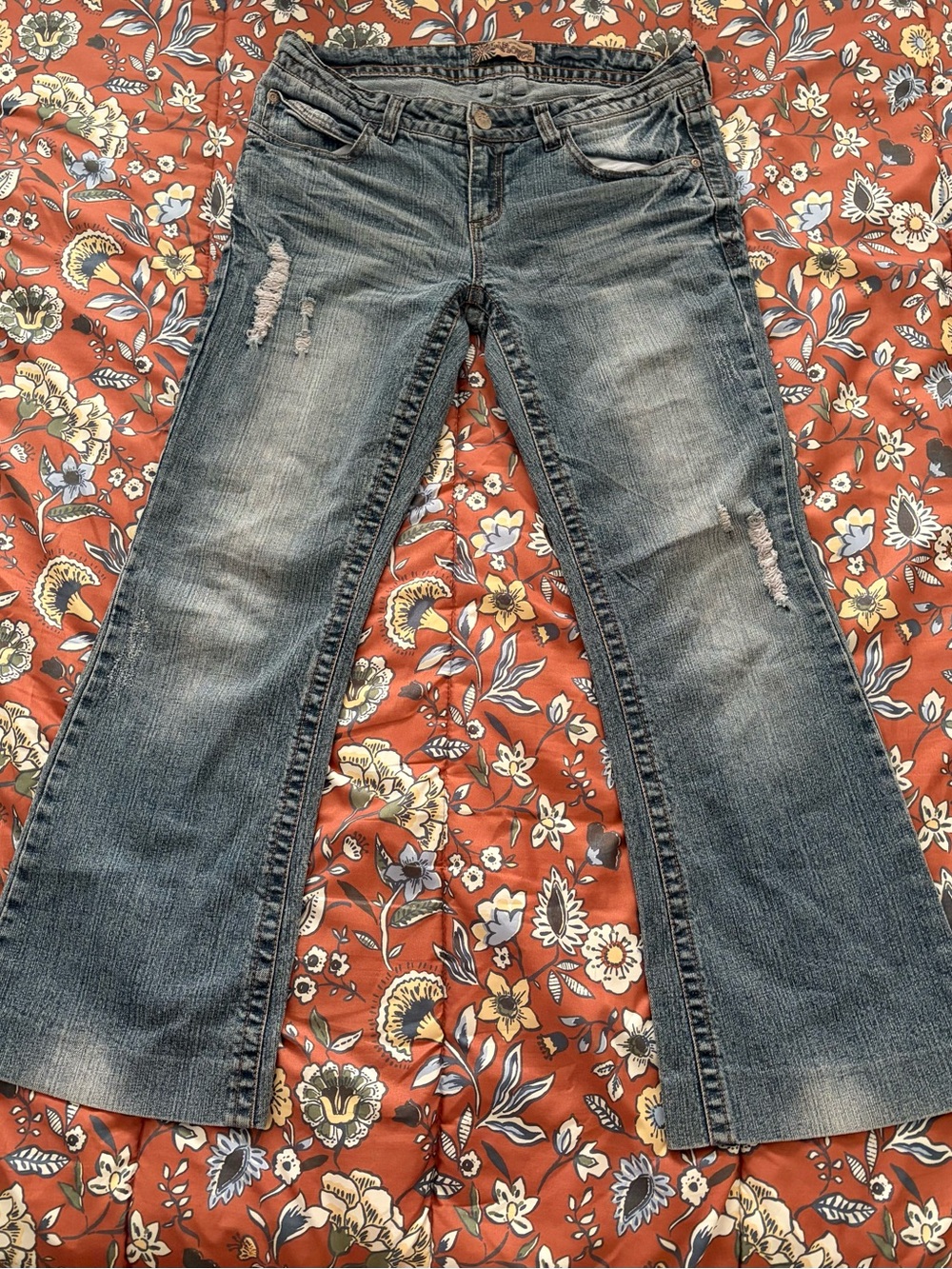 Wildflowers Distressed Blue Flare Jeans